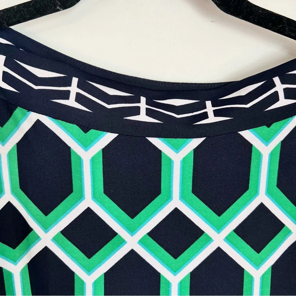 NWT Signature Camryn Dress Geometric Turquoise Navy Green Sheath Petite Size 14P - Picture 9 of 16